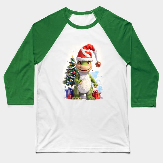 Christmas Dinosaur Xmas Baseball T-Shirt by Jurassic Merch